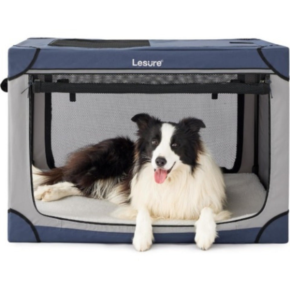 26" Portable Soft-Sided Dog Crate, Collapsible Pet Kennel with PVC Frame, 4-Door Design, Durable Mesh Windows for Travel & Outdoor Use