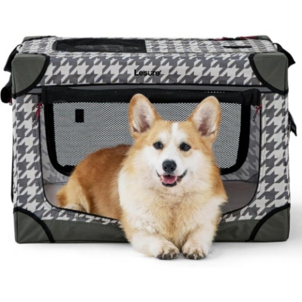 26" Portable Soft-Sided Dog Crate, Collapsible Pet Kennel with PVC Frame, 4-Door Design, Durable Mesh Windows for Travel & Outdoor Use