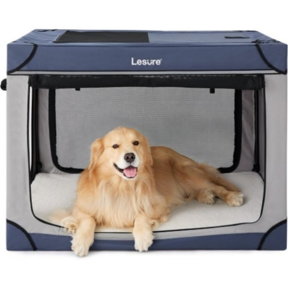 26" Portable Soft-Sided Dog Crate, Collapsible Pet Kennel with PVC Frame, 4-Door Design, Durable Mesh Windows for Travel & Outdoor Use