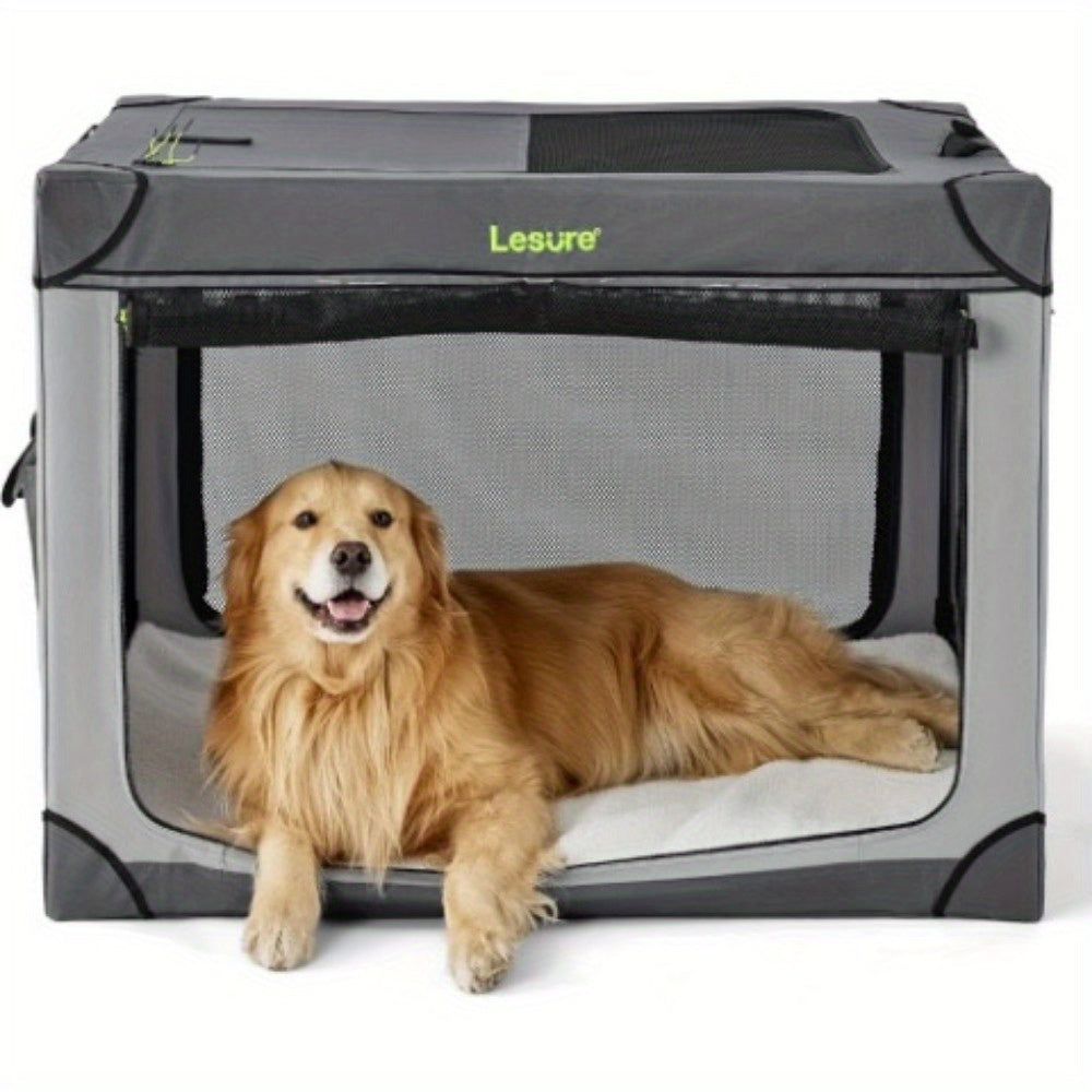 26" Portable Soft-Sided Dog Crate, Collapsible Pet Kennel with PVC Frame, 4-Door Design, Durable Mesh Windows for Travel & Outdoor Use