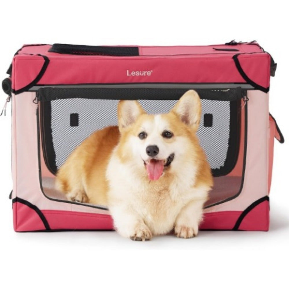 26" Portable Soft-Sided Dog Crate, Collapsible Pet Kennel with PVC Frame, 4-Door Design, Durable Mesh Windows for Travel & Outdoor Use