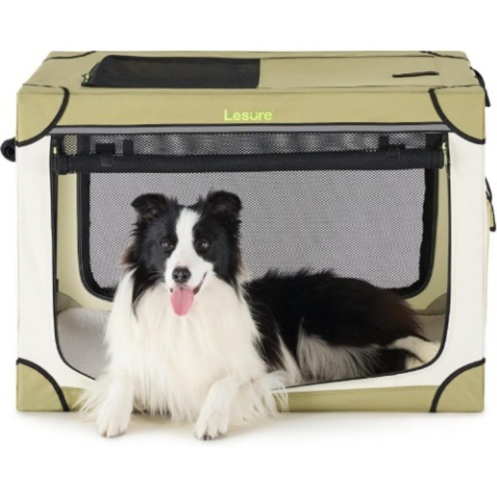 26" Portable Soft-Sided Dog Crate, Collapsible Pet Kennel with PVC Frame, 4-Door Design, Durable Mesh Windows for Travel & Outdoor Use