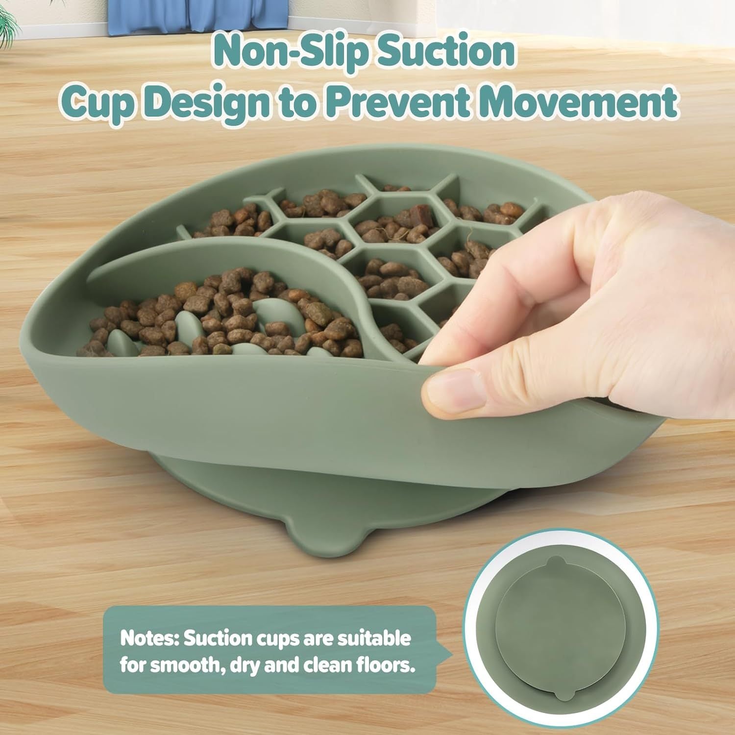 Slow Feeder Dog Bowls, Silicone Pet Food Bowls with Suction Cups, Non-Slip Dog Feeding Bowls Slow Down Pet Eating Speed for Fast Eaters, Anxiety Relief & Fun Added (Green)