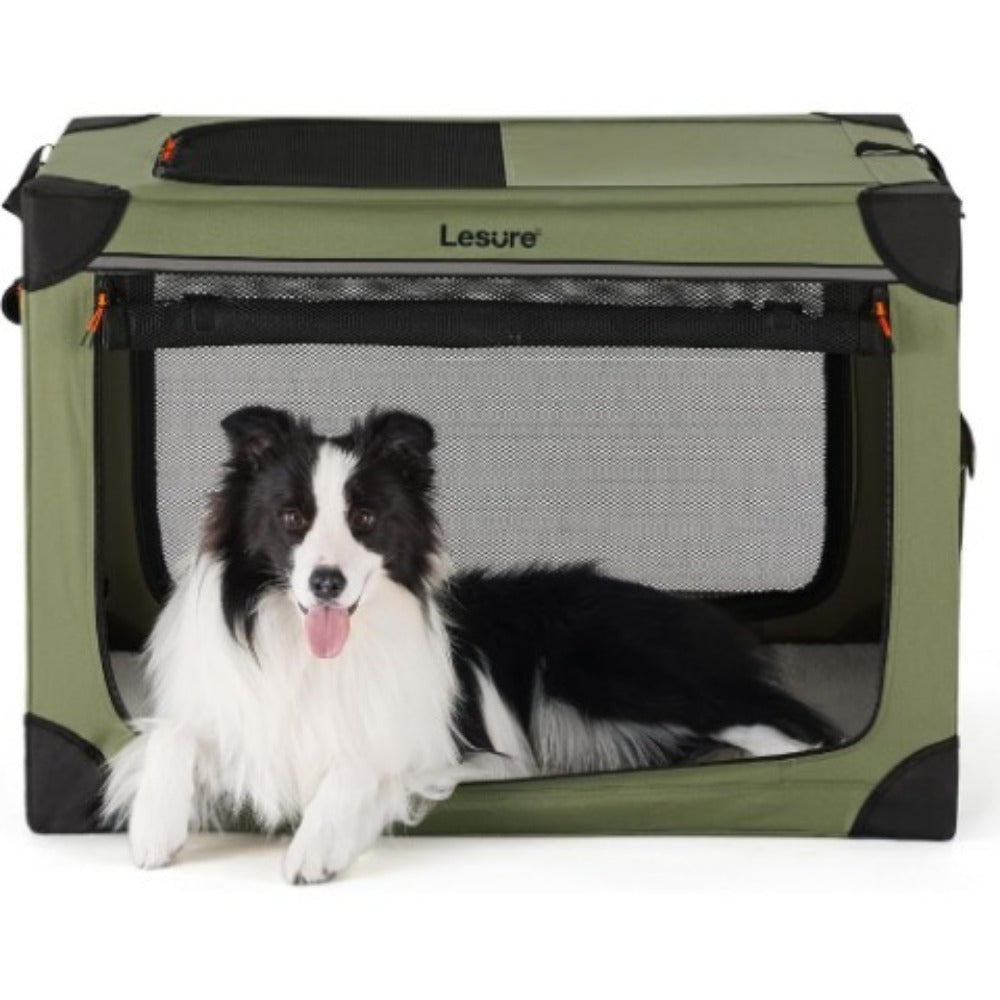 26" Portable Soft-Sided Dog Crate, Collapsible Pet Kennel with PVC Frame, 4-Door Design, Durable Mesh Windows for Travel & Outdoor Use