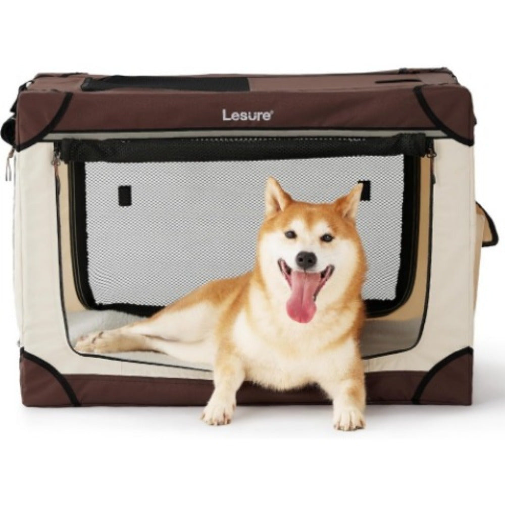 26" Portable Soft-Sided Dog Crate, Collapsible Pet Kennel with PVC Frame, 4-Door Design, Durable Mesh Windows for Travel & Outdoor Use