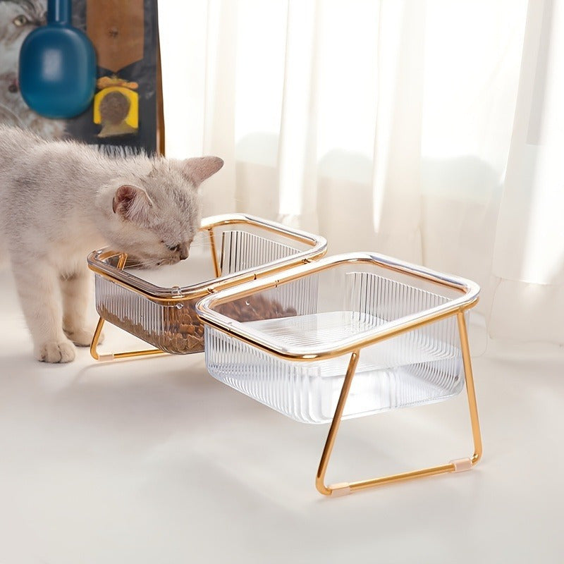 Double-Layer Cat And Dog Bowl Set, Vertical Design Pet Feeding & Drinking Station, Durable Metal & Plastic