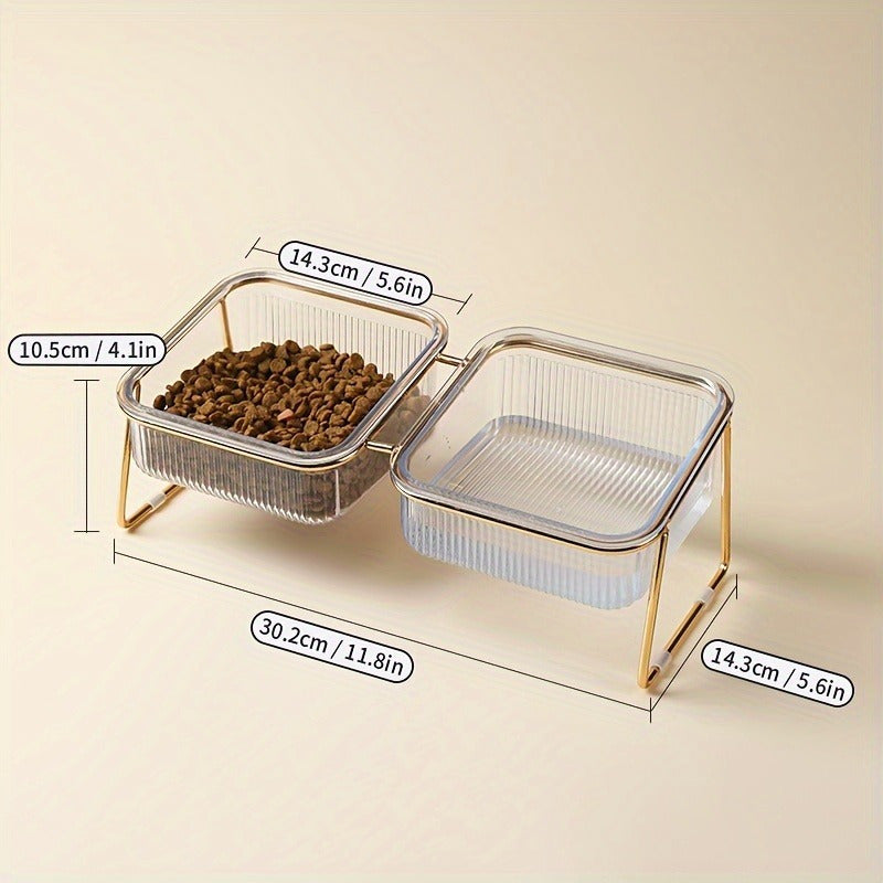Double-Layer Cat And Dog Bowl Set, Vertical Design Pet Feeding & Drinking Station, Durable Metal & Plastic