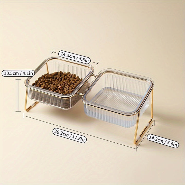 Double-Layer Cat And Dog Bowl Set, Vertical Design Pet Feeding & Drinking Station, Durable Metal & Plastic