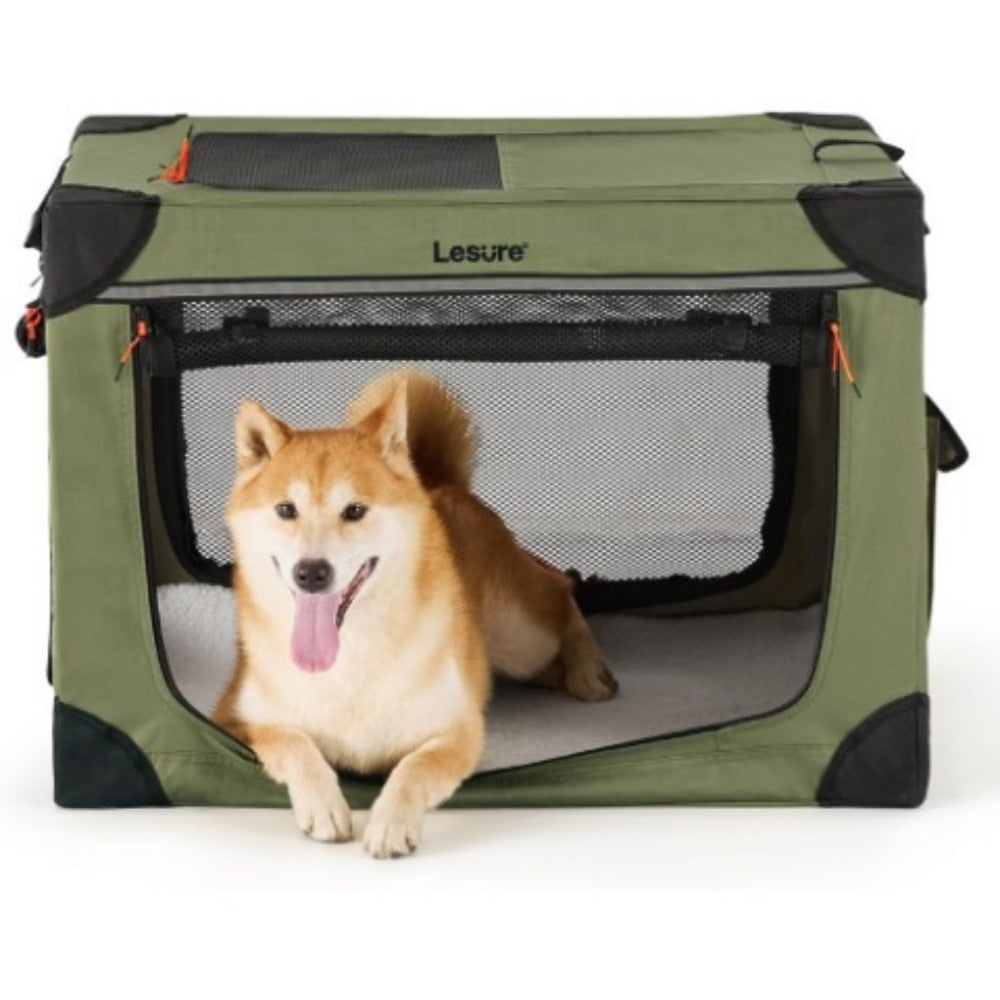 26" Portable Soft-Sided Dog Crate, Collapsible Pet Kennel with PVC Frame, 4-Door Design, Durable Mesh Windows for Travel & Outdoor Use