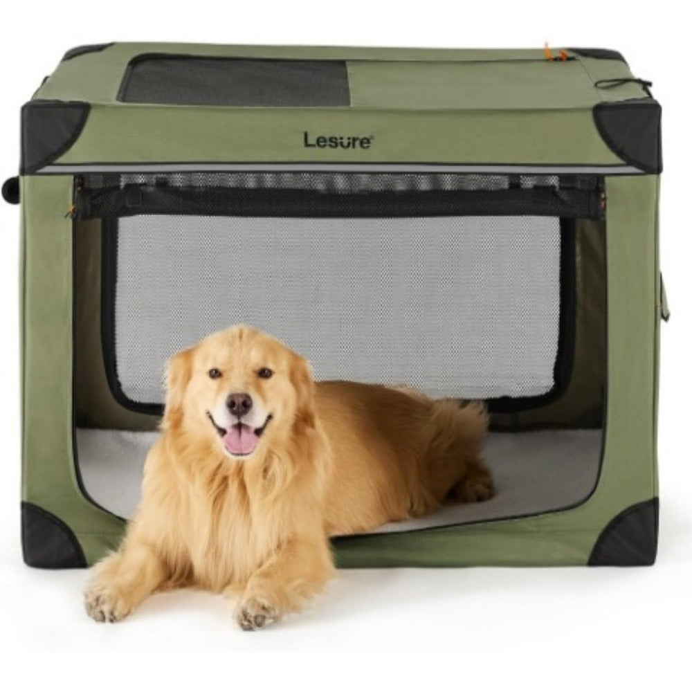 26" Portable Soft-Sided Dog Crate, Collapsible Pet Kennel with PVC Frame, 4-Door Design, Durable Mesh Windows for Travel & Outdoor Use