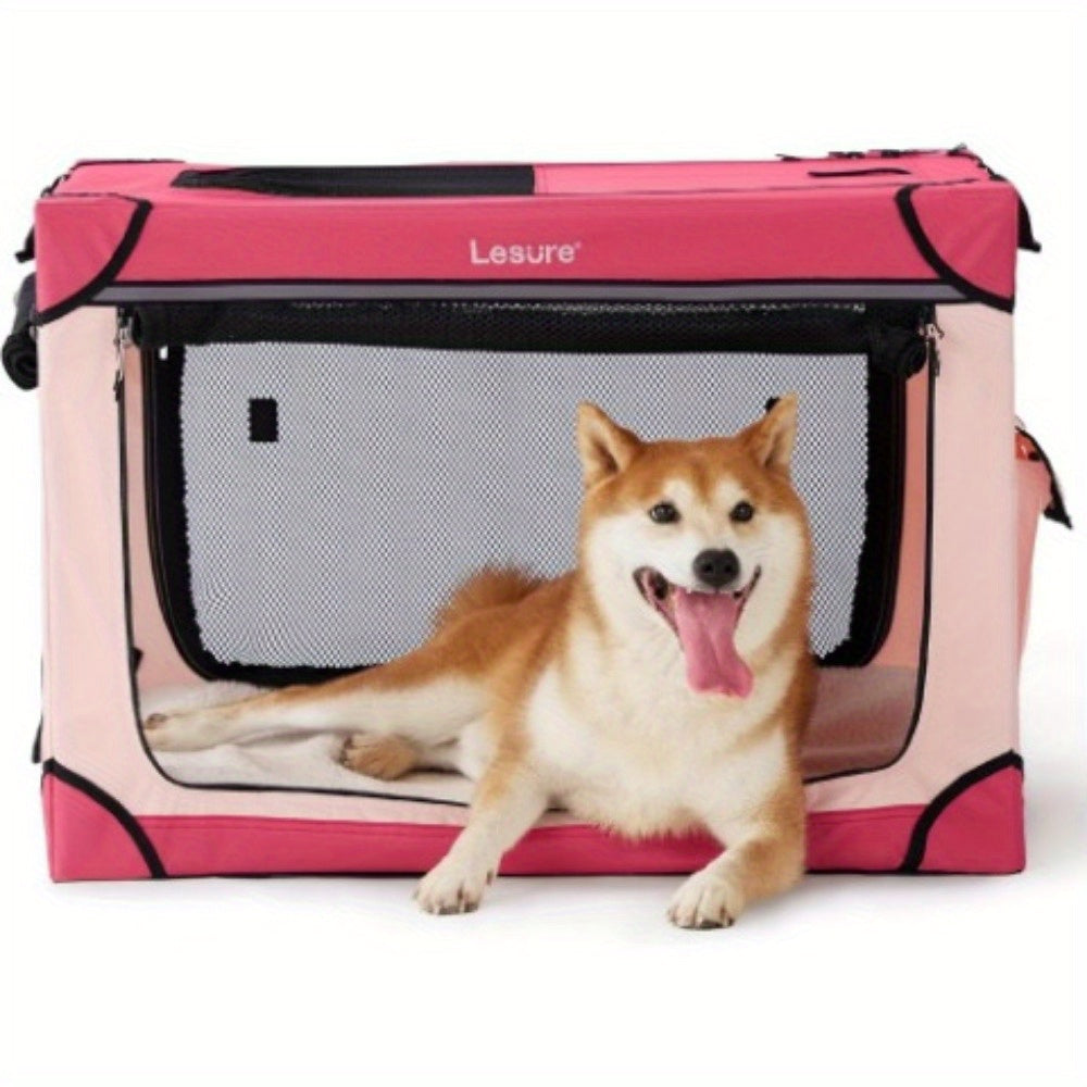26" Portable Soft-Sided Dog Crate, Collapsible Pet Kennel with PVC Frame, 4-Door Design, Durable Mesh Windows for Travel & Outdoor Use