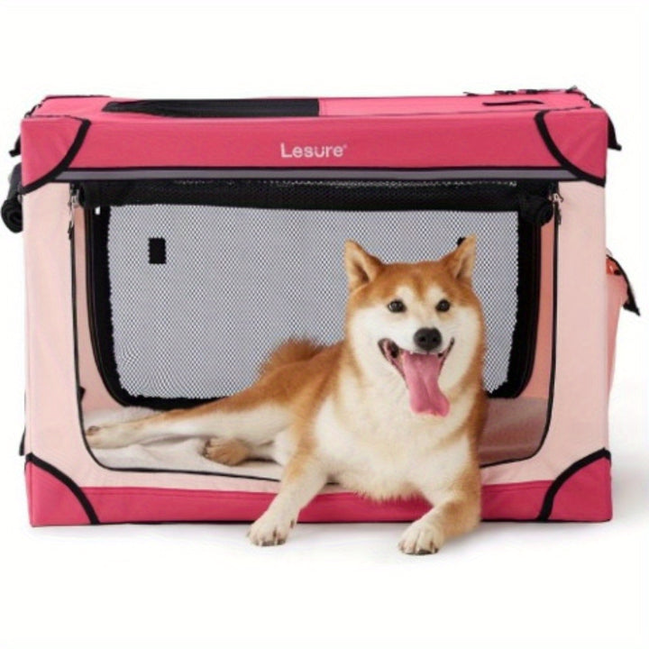 26" Portable Soft-Sided Dog Crate, Collapsible Pet Kennel with PVC Frame, 4-Door Design, Durable Mesh Windows for Travel & Outdoor Use