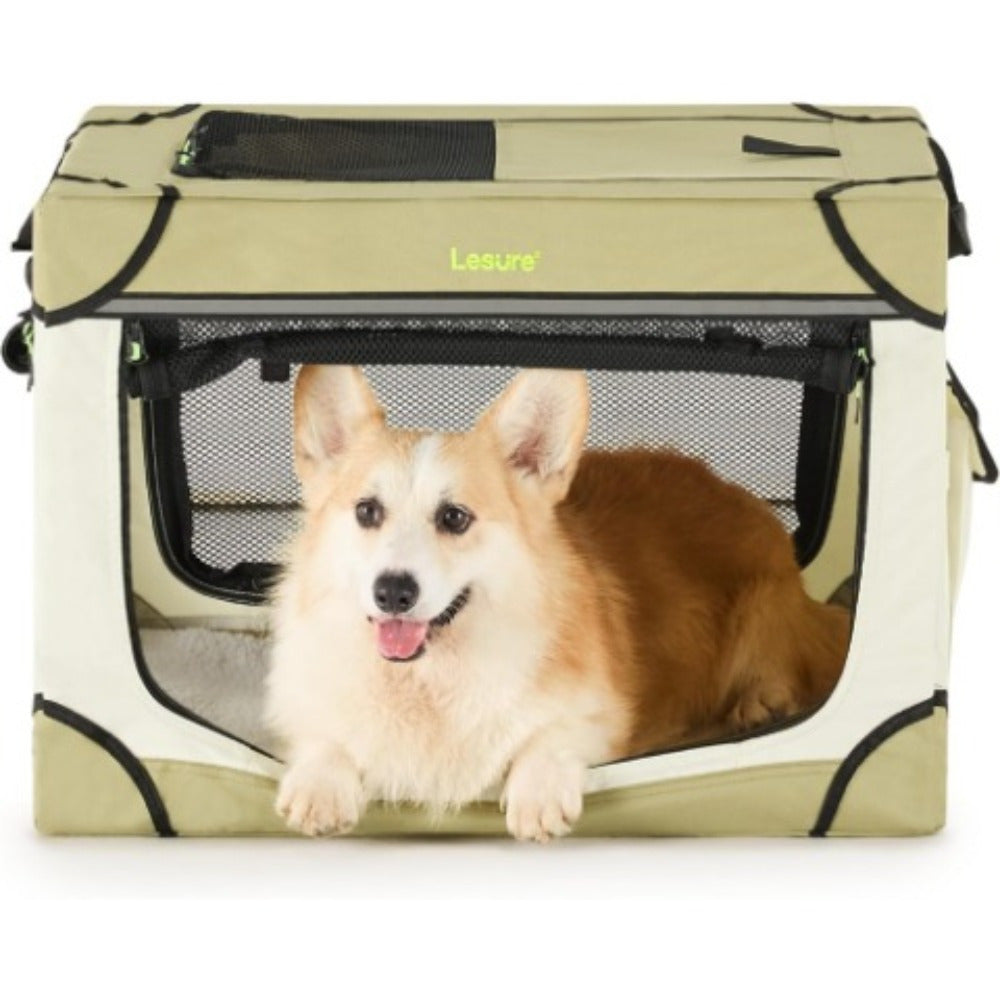 26" Portable Soft-Sided Dog Crate, Collapsible Pet Kennel with PVC Frame, 4-Door Design, Durable Mesh Windows for Travel & Outdoor Use