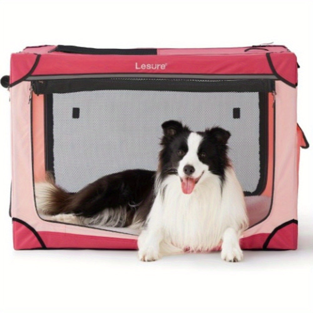 26" Portable Soft-Sided Dog Crate, Collapsible Pet Kennel with PVC Frame, 4-Door Design, Durable Mesh Windows for Travel & Outdoor Use