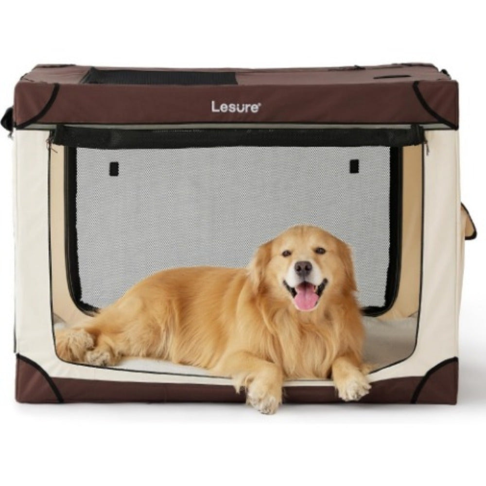 26" Portable Soft-Sided Dog Crate, Collapsible Pet Kennel with PVC Frame, 4-Door Design, Durable Mesh Windows for Travel & Outdoor Use