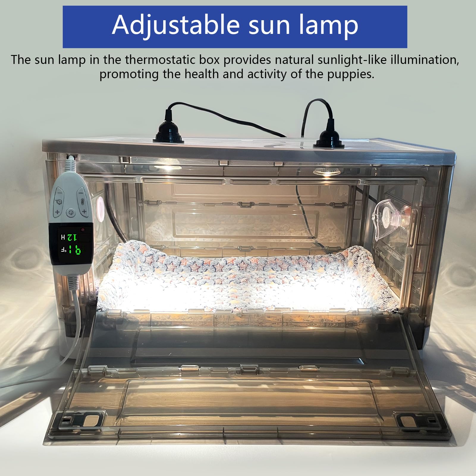 Incubator for Puppies,Kitten Incubator with Heating,Puppy Incubator for Dogs, Incubator for Newborn Puppies and Kittens,Small Mammal Incubator (85L (3* Heat Lamp))