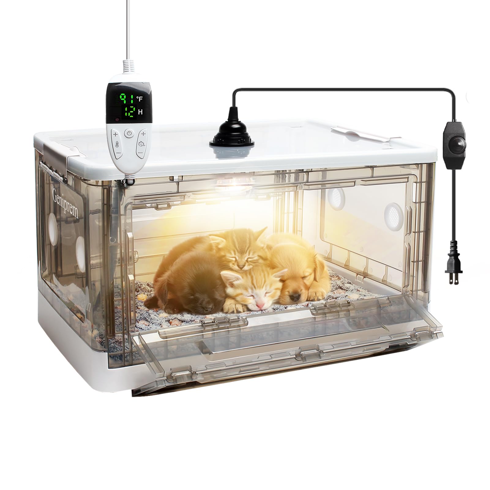 Incubator for Puppies,Kitten Incubator with Heating,Puppy Incubator for Dogs, Incubator for Newborn Puppies and Kittens,Small Mammal Incubator (85L (3* Heat Lamp))