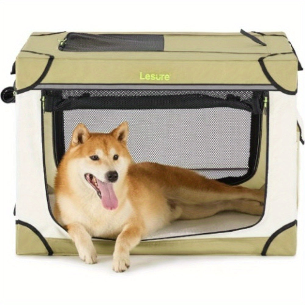 26" Portable Soft-Sided Dog Crate, Collapsible Pet Kennel with PVC Frame, 4-Door Design, Durable Mesh Windows for Travel & Outdoor Use