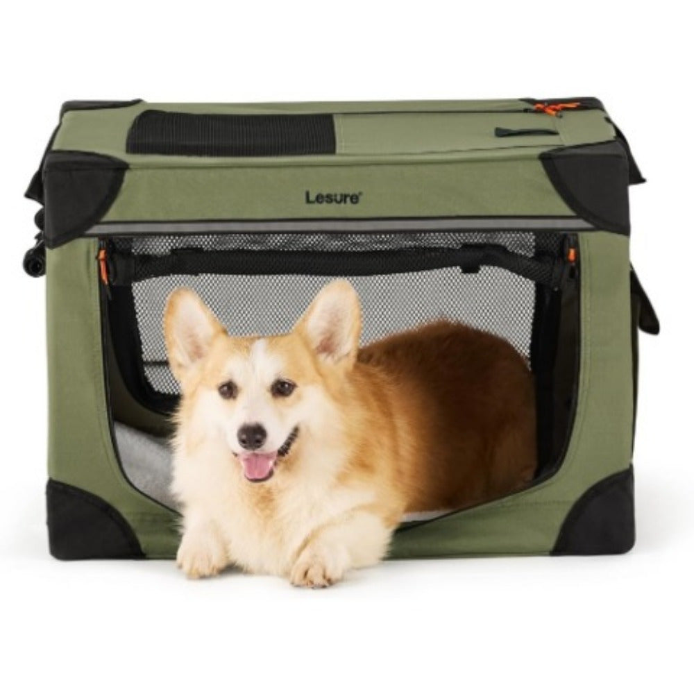 26" Portable Soft-Sided Dog Crate, Collapsible Pet Kennel with PVC Frame, 4-Door Design, Durable Mesh Windows for Travel & Outdoor Use