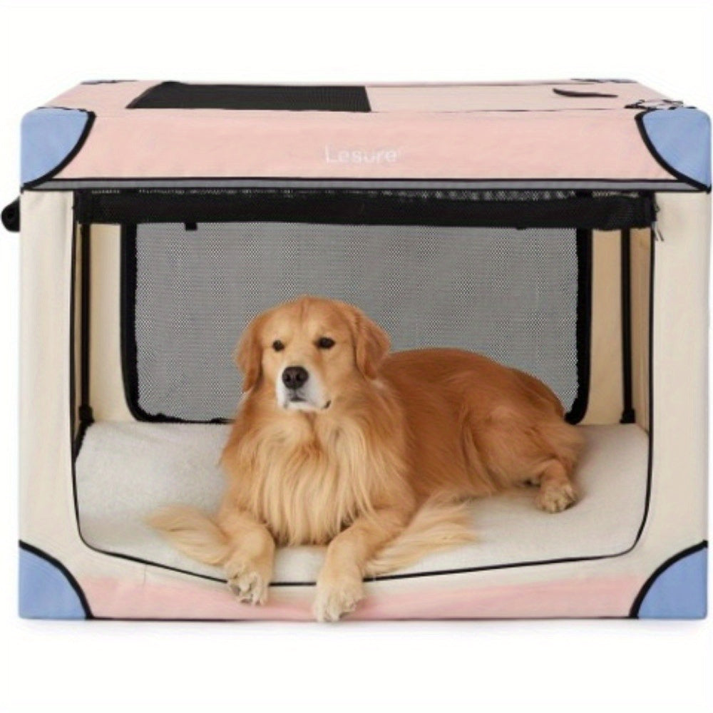 26" Portable Soft-Sided Dog Crate, Collapsible Pet Kennel with PVC Frame, 4-Door Design, Durable Mesh Windows for Travel & Outdoor Use