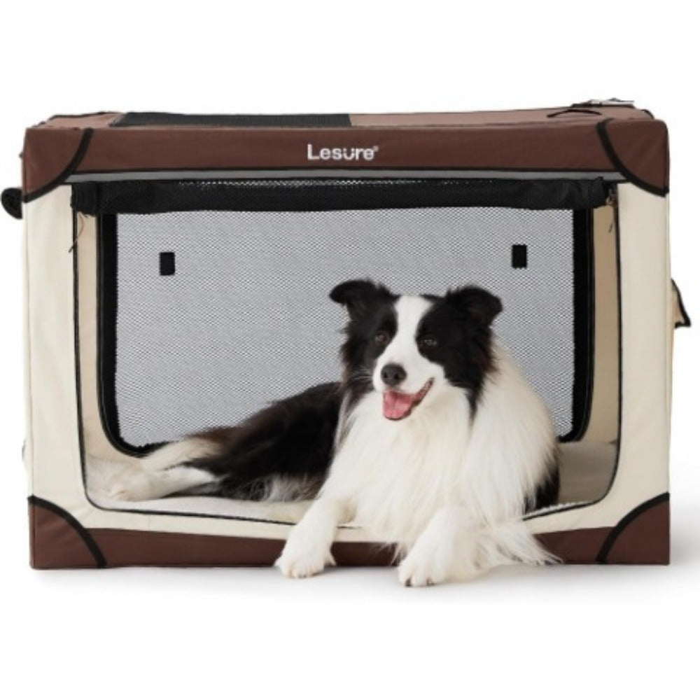 26" Portable Soft-Sided Dog Crate, Collapsible Pet Kennel with PVC Frame, 4-Door Design, Durable Mesh Windows for Travel & Outdoor Use