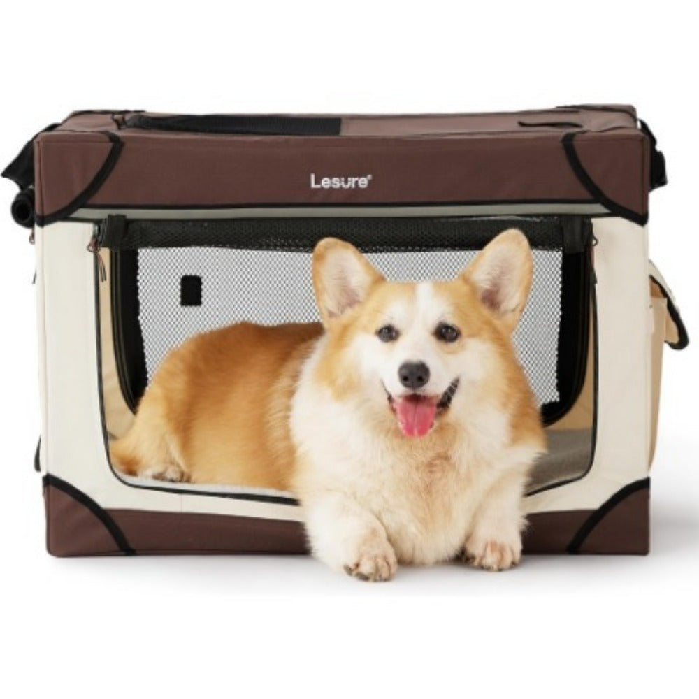26" Portable Soft-Sided Dog Crate, Collapsible Pet Kennel with PVC Frame, 4-Door Design, Durable Mesh Windows for Travel & Outdoor Use