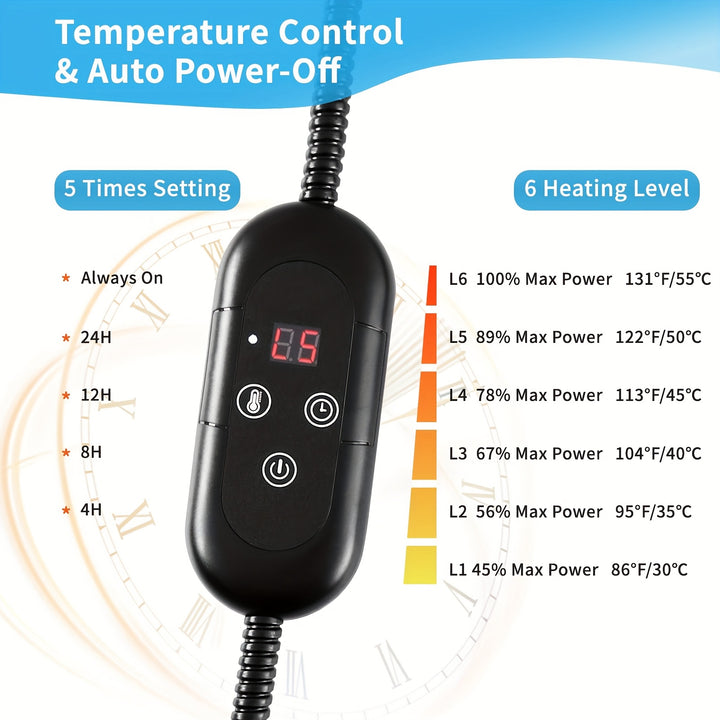 Heating Pad with Removable Cover, Chew-Resistant Stainless Steel Cord, 6-Level Adjustable Temperature, PVC Material, Power Plug, for Cats and Dogs