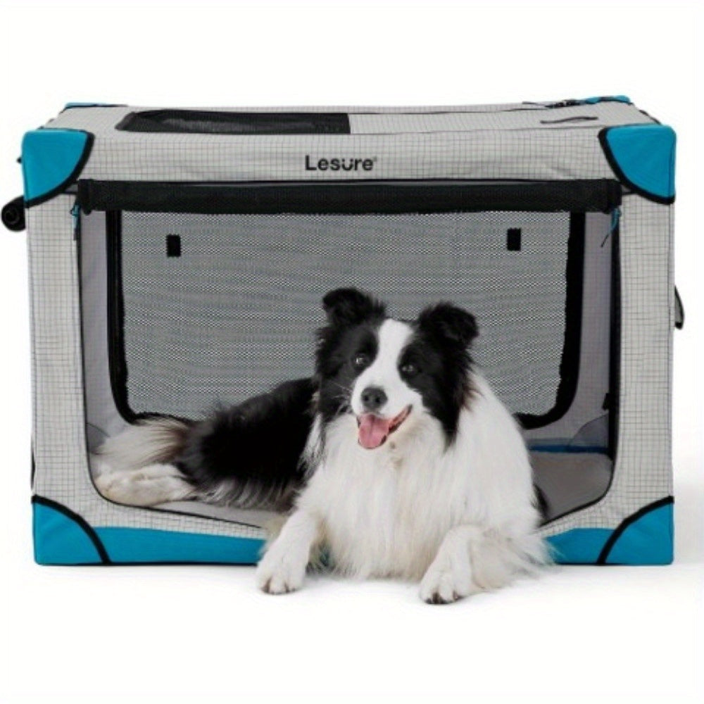 26" Portable Soft-Sided Dog Crate, Collapsible Pet Kennel with PVC Frame, 4-Door Design, Durable Mesh Windows for Travel & Outdoor Use