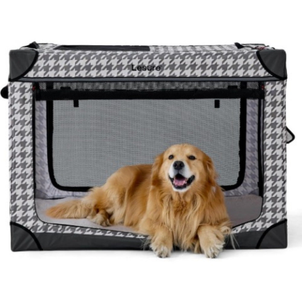 26" Portable Soft-Sided Dog Crate, Collapsible Pet Kennel with PVC Frame, 4-Door Design, Durable Mesh Windows for Travel & Outdoor Use