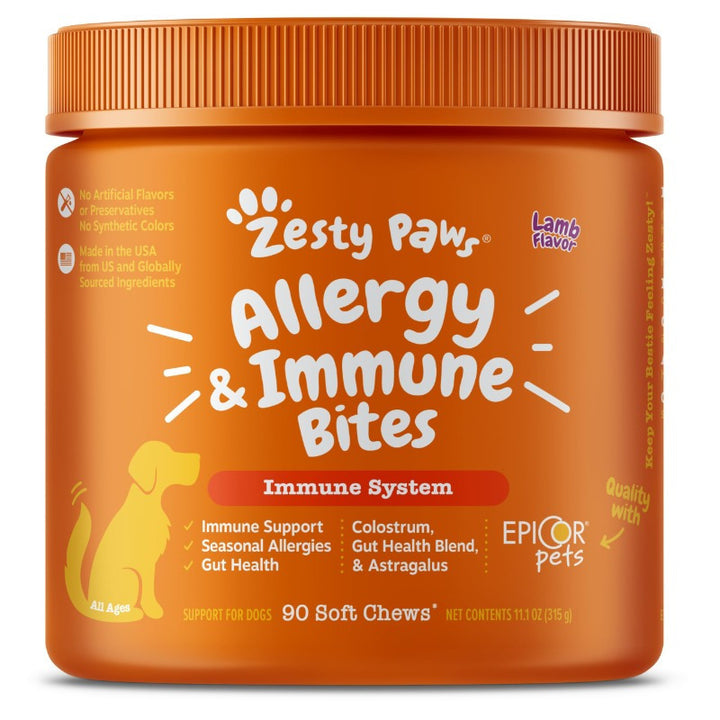 Zesty Paws Dog Soft Chews - Omega 3 & Probiotics for Skin Health - Lamb Flavor, 90 Count