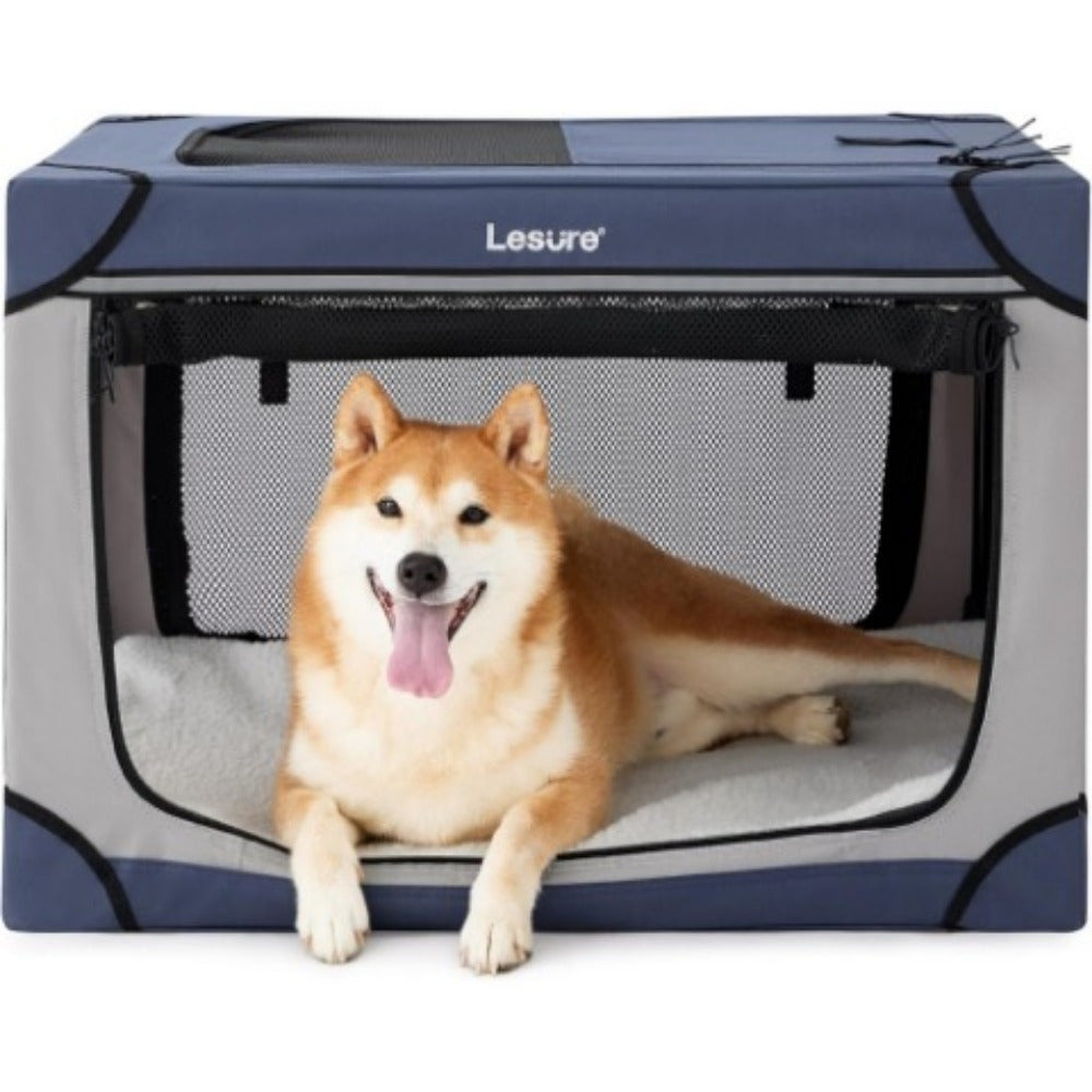 26" Portable Soft-Sided Dog Crate, Collapsible Pet Kennel with PVC Frame, 4-Door Design, Durable Mesh Windows for Travel & Outdoor Use
