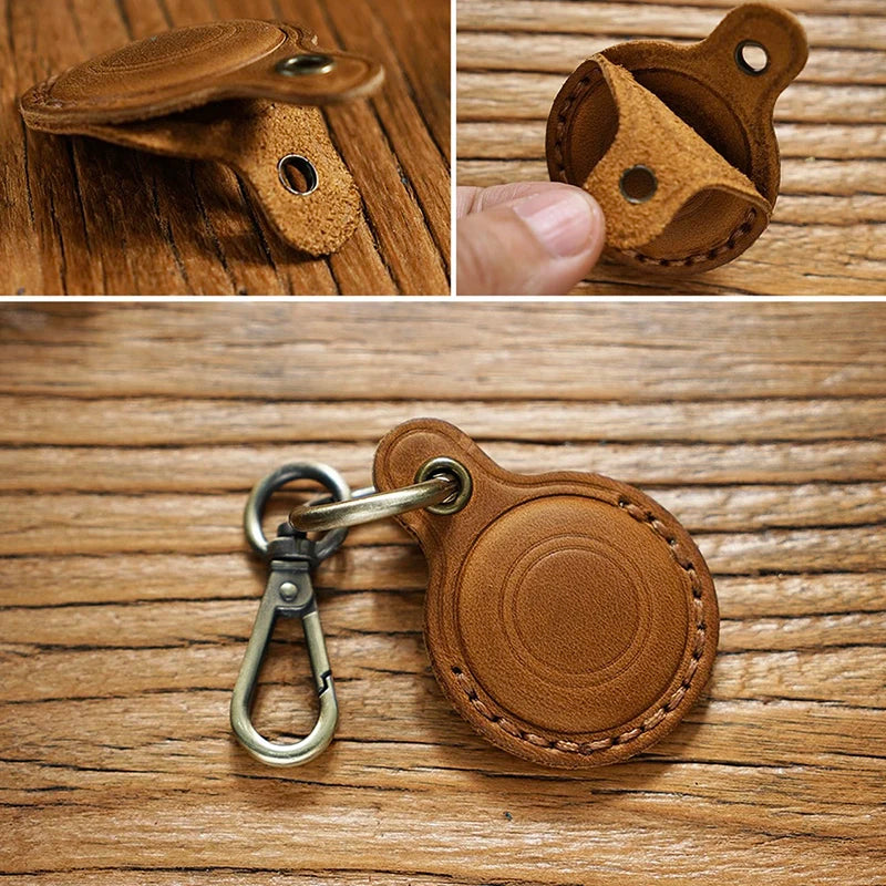 Genuine Leather Protective Case For Apple AirTags Keychain Locator Cover Bag Fashion Pet Pendant Air Tag Accessories
