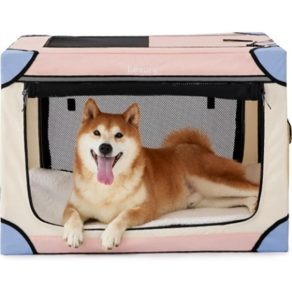 26" Portable Soft-Sided Dog Crate, Collapsible Pet Kennel with PVC Frame, 4-Door Design, Durable Mesh Windows for Travel & Outdoor Use