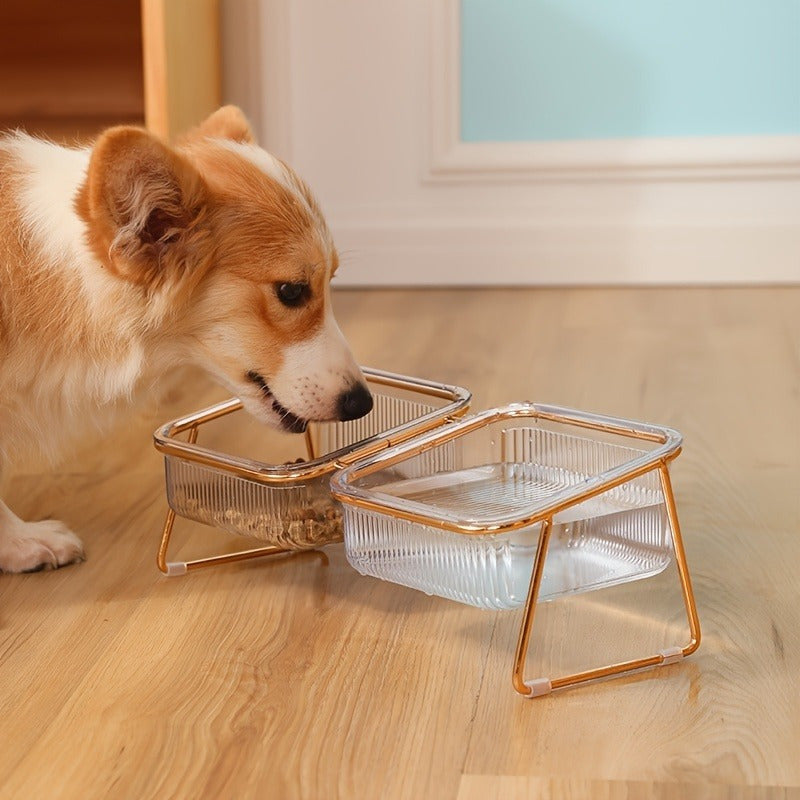 Double-Layer Cat And Dog Bowl Set, Vertical Design Pet Feeding & Drinking Station, Durable Metal & Plastic