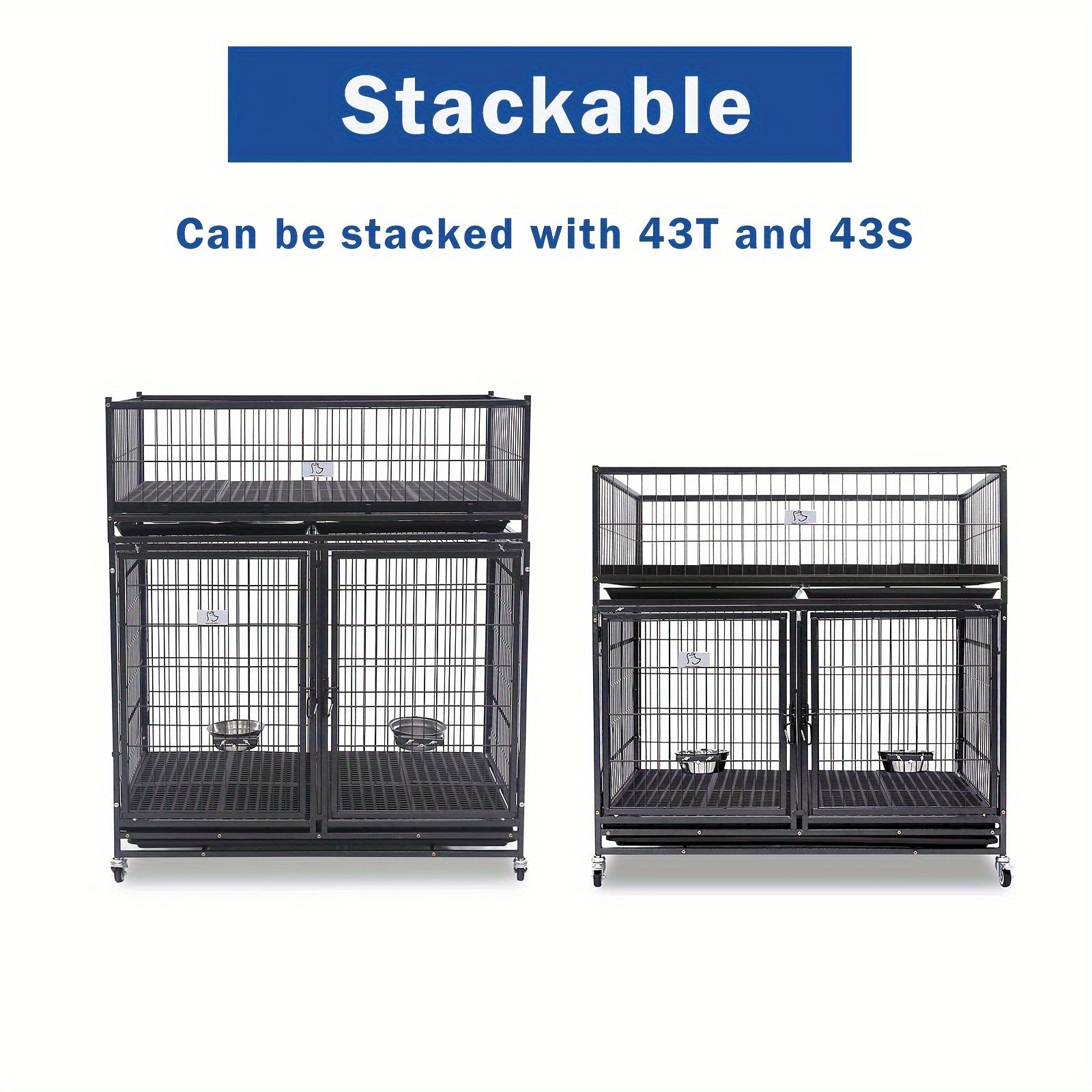 Stackable Puppy Whelping Box - 43 Inch With Wheels, Floor Grid & Tray - For Dog Breeders - Suitable for Birthing & Nesting
