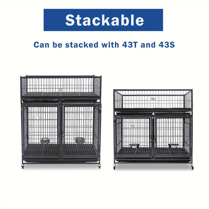 Stackable Puppy Whelping Box - 43 Inch With Wheels, Floor Grid & Tray - For Dog Breeders - Suitable for Birthing & Nesting