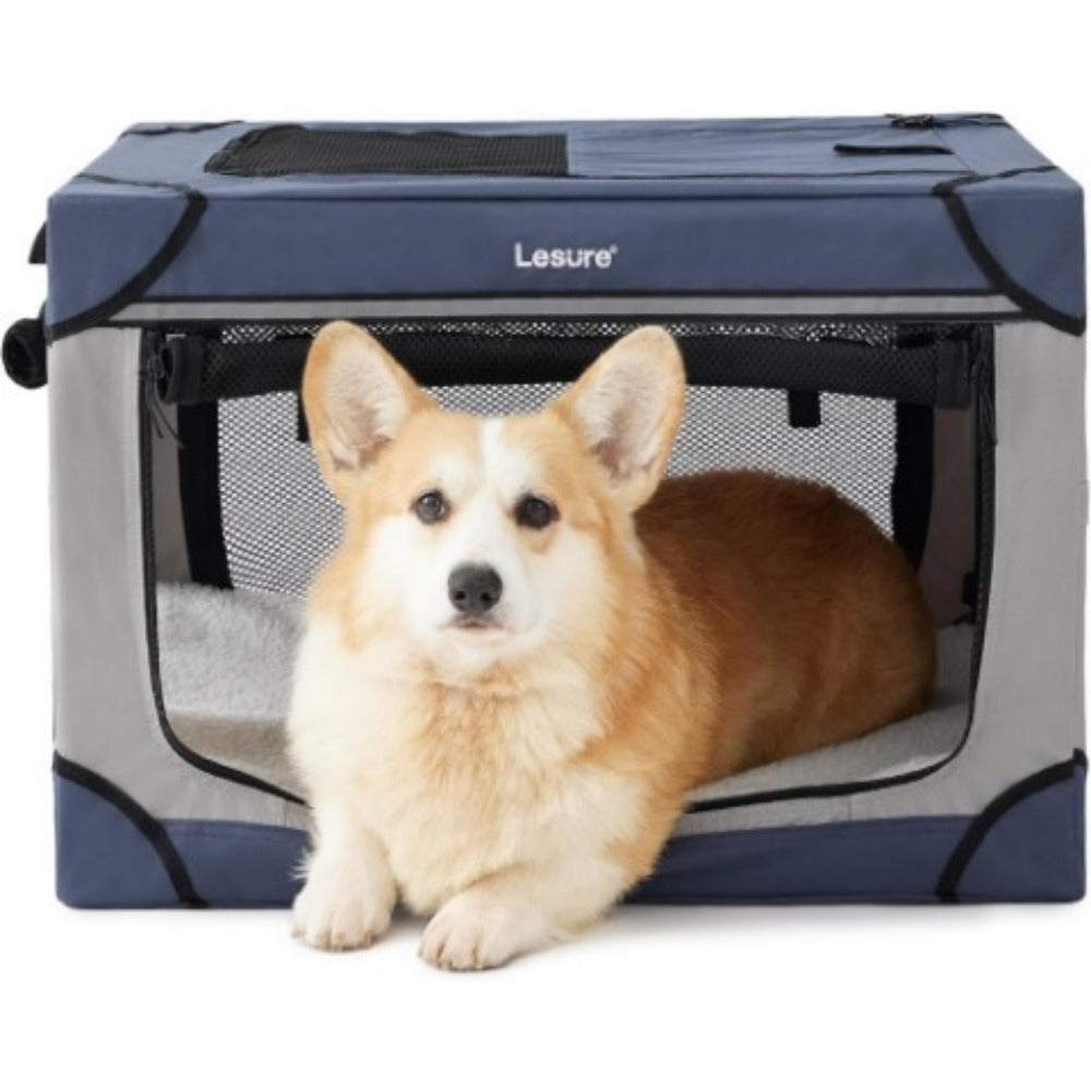 26" Portable Soft-Sided Dog Crate, Collapsible Pet Kennel with PVC Frame, 4-Door Design, Durable Mesh Windows for Travel & Outdoor Use