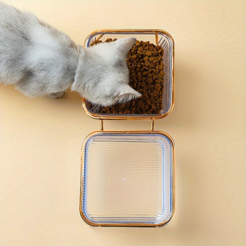 Double-Layer Cat And Dog Bowl Set, Vertical Design Pet Feeding & Drinking Station, Durable Metal & Plastic