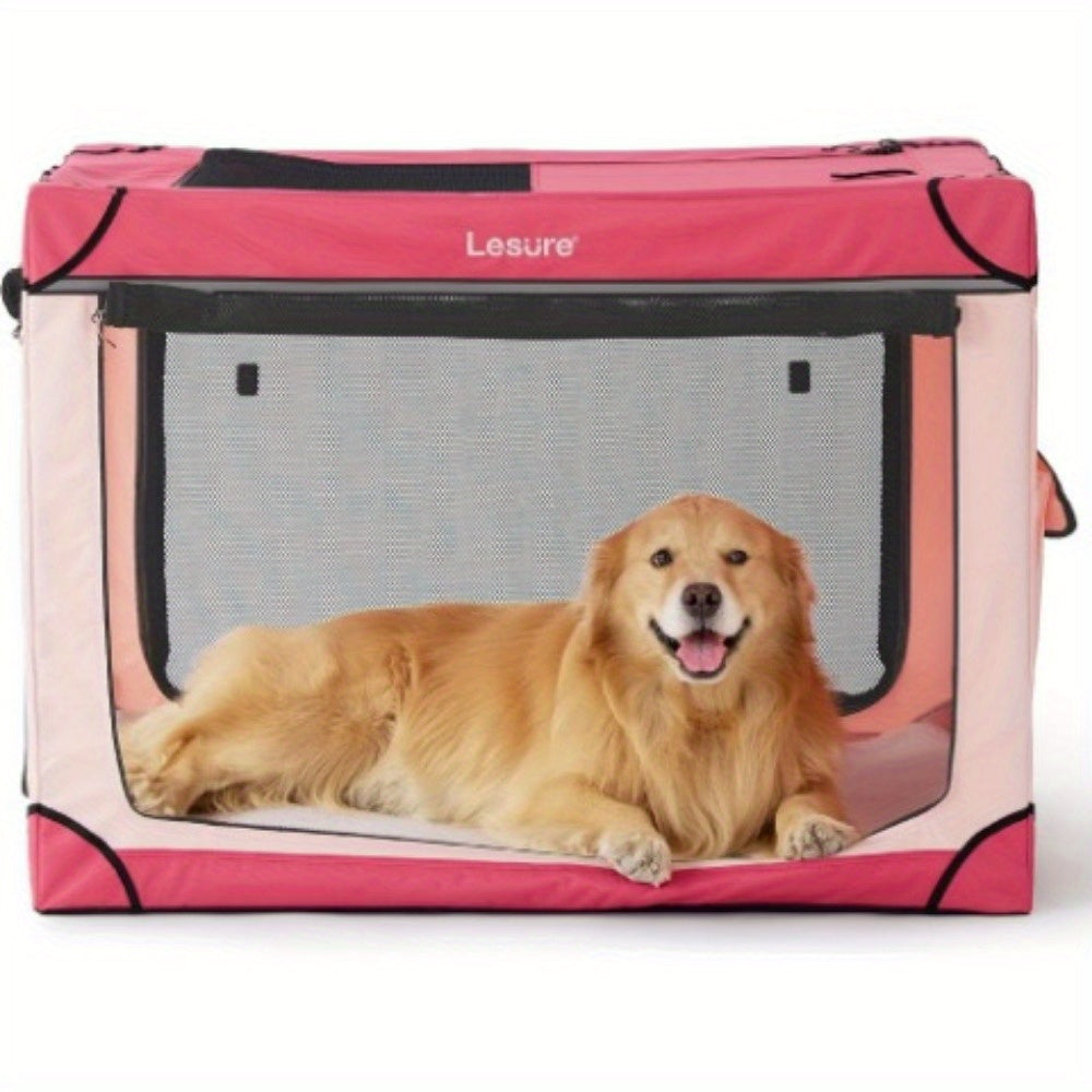 26" Portable Soft-Sided Dog Crate, Collapsible Pet Kennel with PVC Frame, 4-Door Design, Durable Mesh Windows for Travel & Outdoor Use