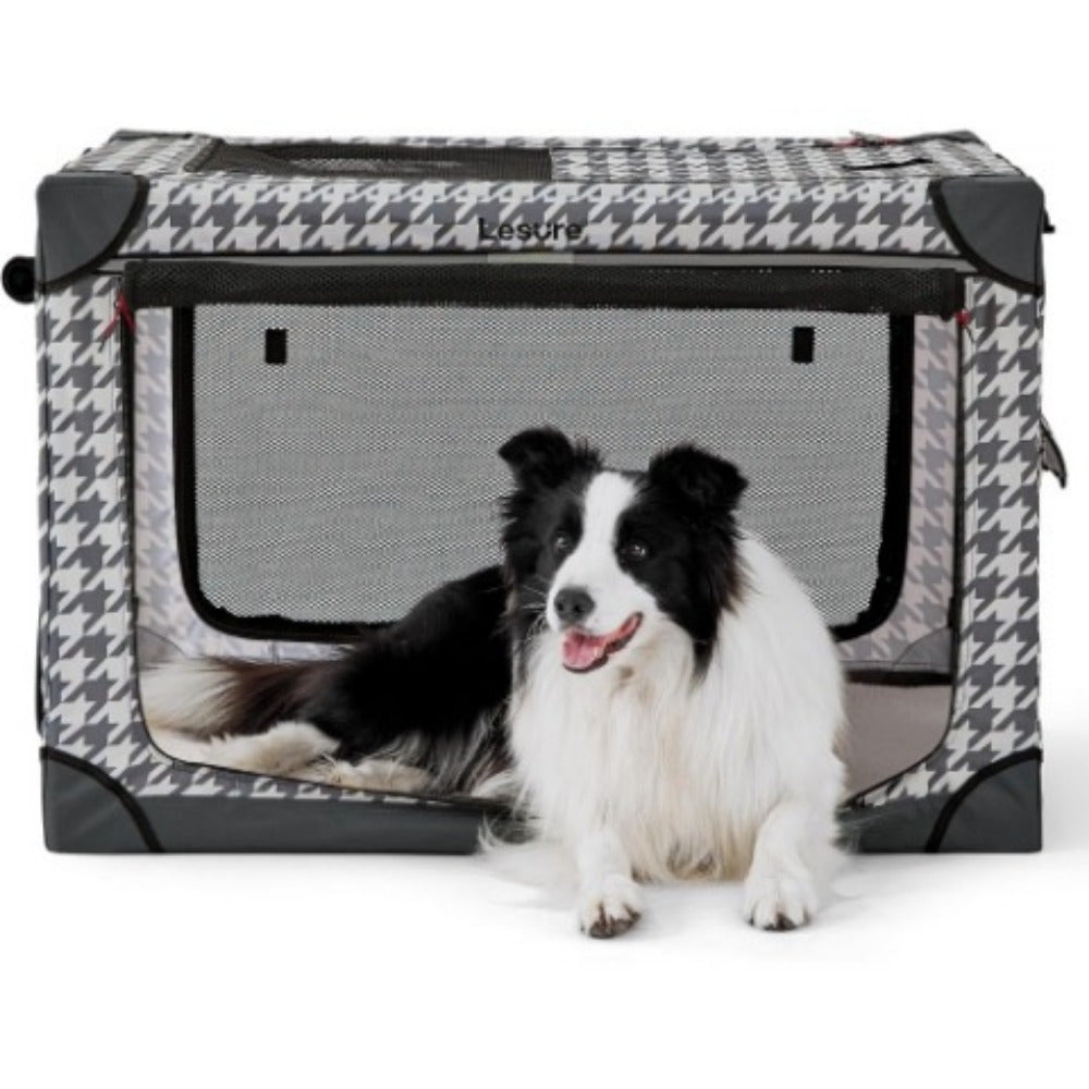 26" Portable Soft-Sided Dog Crate, Collapsible Pet Kennel with PVC Frame, 4-Door Design, Durable Mesh Windows for Travel & Outdoor Use
