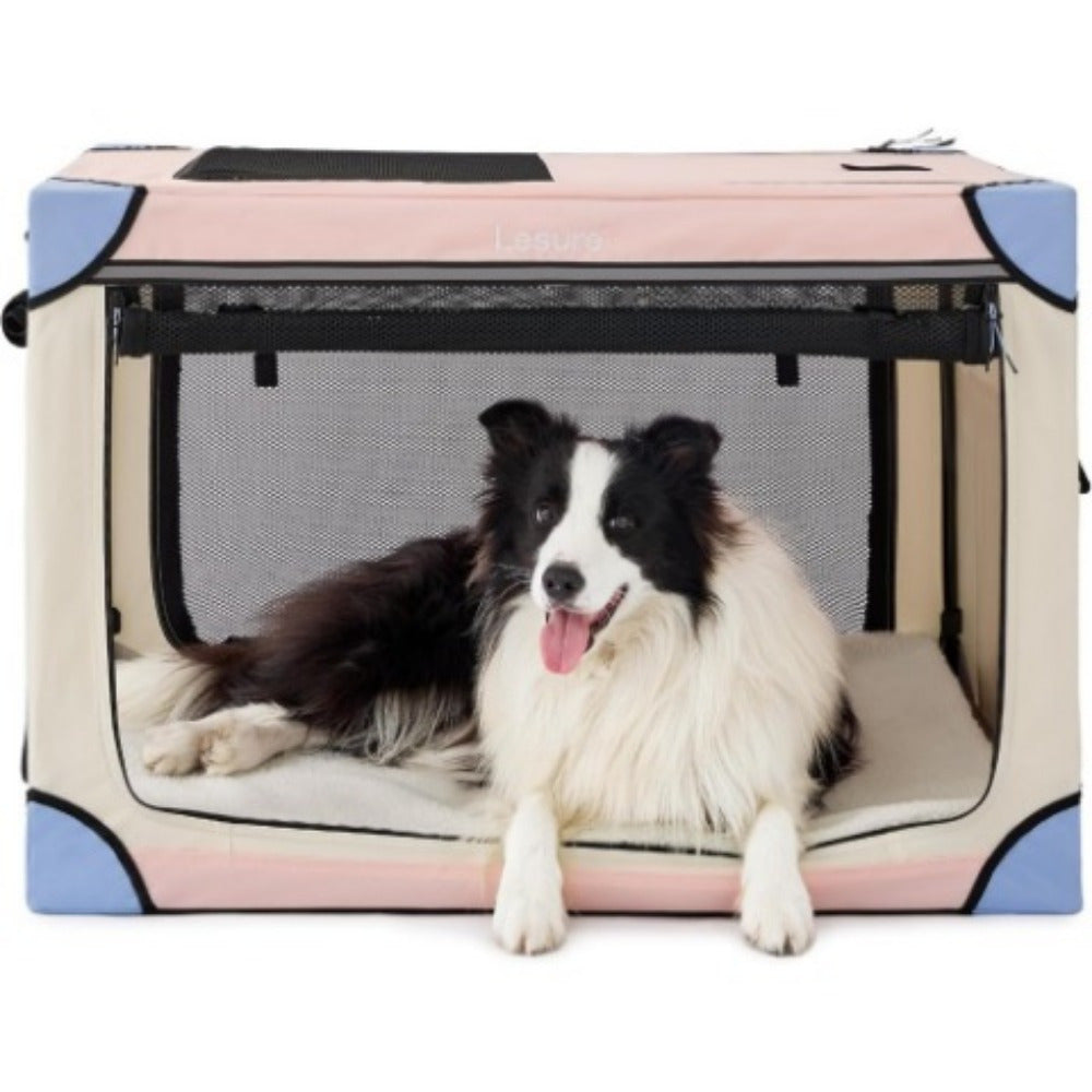 26" Portable Soft-Sided Dog Crate, Collapsible Pet Kennel with PVC Frame, 4-Door Design, Durable Mesh Windows for Travel & Outdoor Use