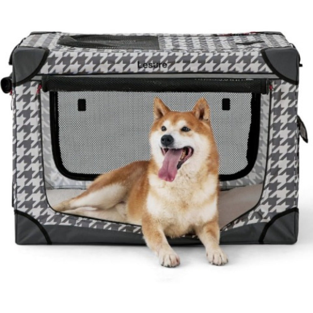 26" Portable Soft-Sided Dog Crate, Collapsible Pet Kennel with PVC Frame, 4-Door Design, Durable Mesh Windows for Travel & Outdoor Use