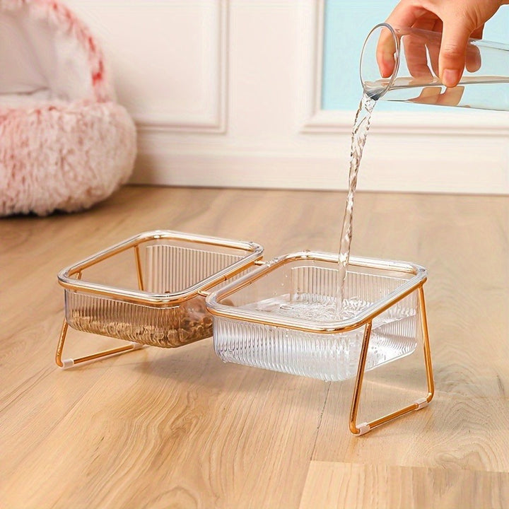Double-Layer Cat And Dog Bowl Set, Vertical Design Pet Feeding & Drinking Station, Durable Metal & Plastic