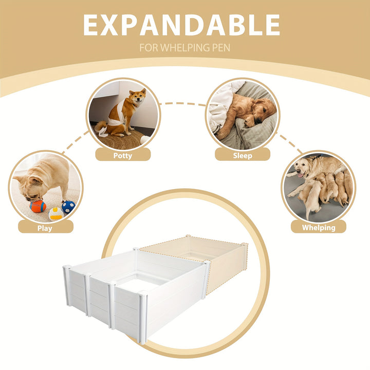Spacious 48"x48"x18" White PVC Dog Playpen with Adjustable Door - Sturdy Whelping Box & Puppy Enclosure for Small to Large Breeds, Includes Pig Rails for Extra Support, Puppy Playpen Indoor