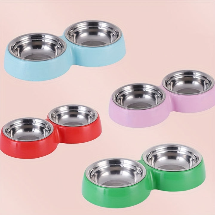 Double Non-Slip Stainless Steel Pet Bowls | Durable Plastic Base for Cats and Dogs - rarefrenchies 