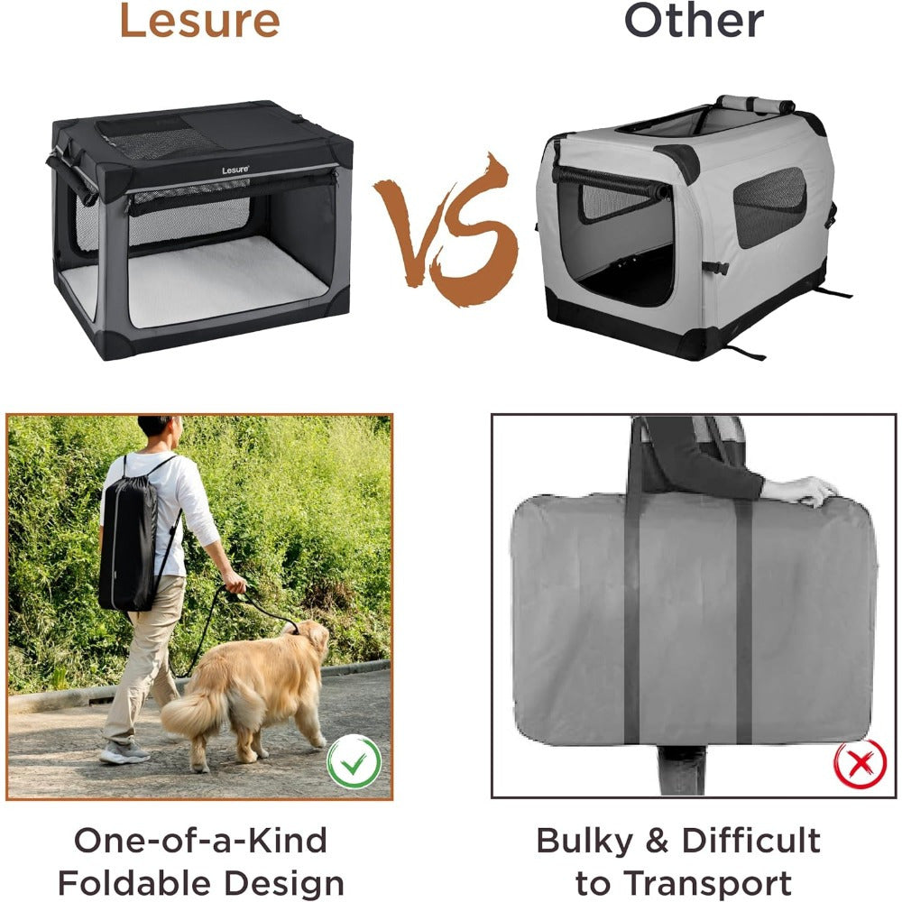26" Portable Soft-Sided Dog Crate, Collapsible Pet Kennel with PVC Frame, 4-Door Design, Durable Mesh Windows for Travel & Outdoor Use - rarefrenchies 