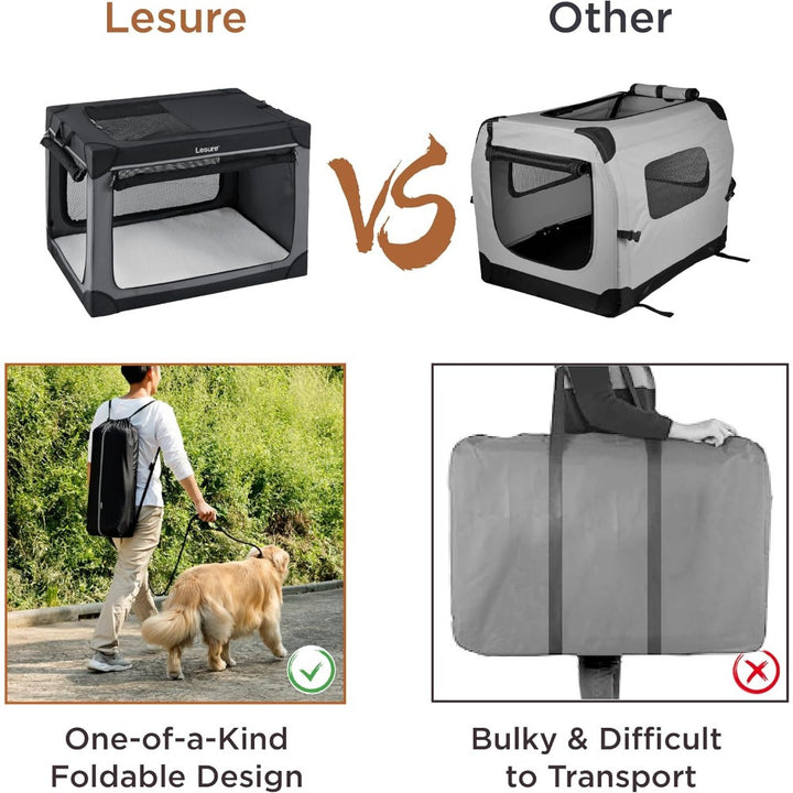 26" Portable Soft-Sided Dog Crate, Collapsible Pet Kennel with PVC Frame, 4-Door Design, Durable Mesh Windows for Travel & Outdoor Use