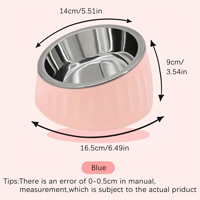 Slanted Stainless Steel Dog Cat Food Bowl - rarefrenchies 
