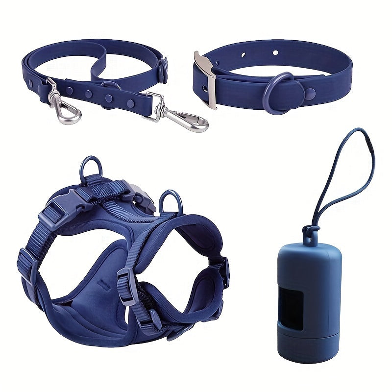 4pcs Dog Walking Set, PVC No-Pull Pet Harness, Leash, and Collar for Medium to Large Dogs - rarefrenchies 