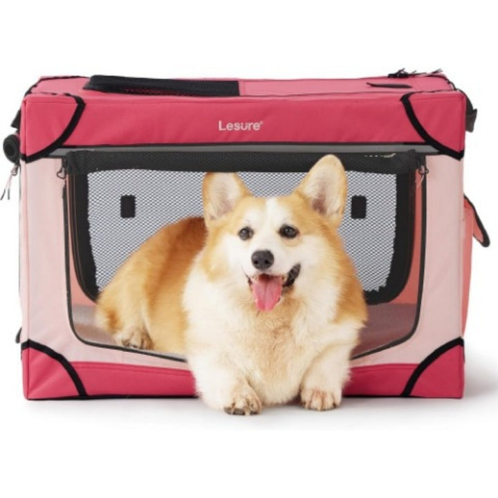 26" Portable Soft-Sided Dog Crate, Collapsible Pet Kennel with PVC Frame, 4-Door Design, Durable Mesh Windows for Travel & Outdoor Use